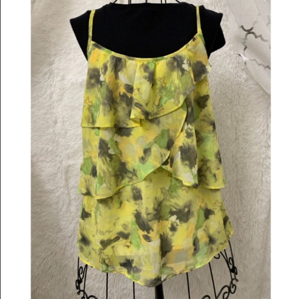 New York & Co Sheer Spaghetti Strap Camisole 
Size Small floral yellow/green